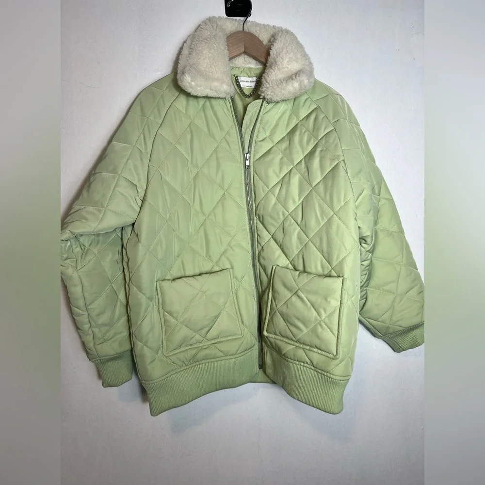 Lovers and Friends Quilted Green Jacket with Faux Fur Collar